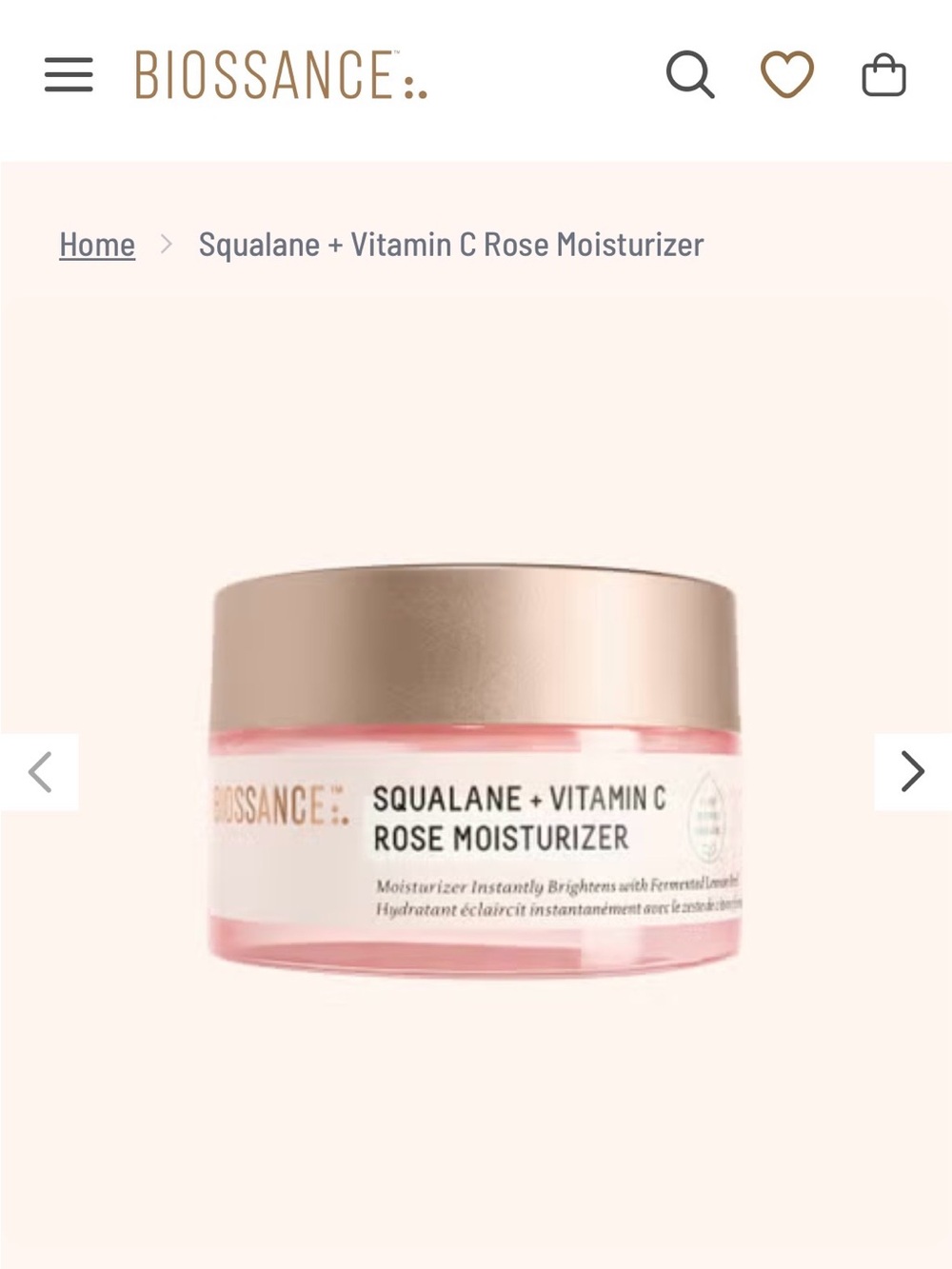 NEW Biossance Squalane + Vitamin C Rose Moisturizer